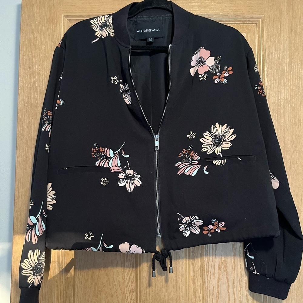 Who What Wear Black Floral Bomber Jacket